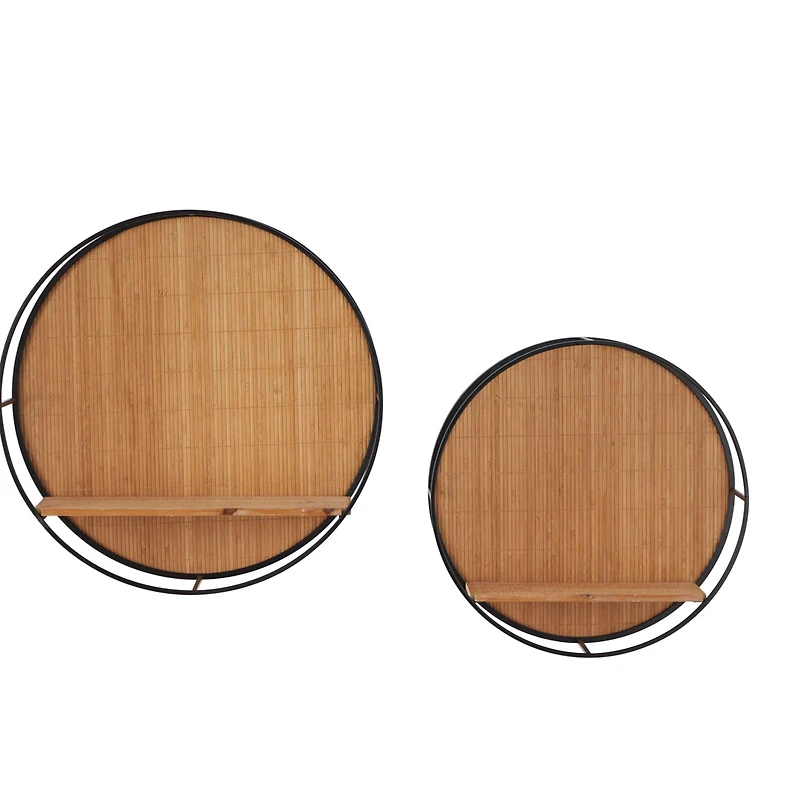 Brown Bamboo Modern Wall Shelf, Set of 2 19", 16"