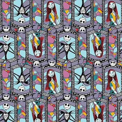 Disney® The Nightmare Before Christmas Sally & Jack Multicolor Stained Glass Cotton Fabric
