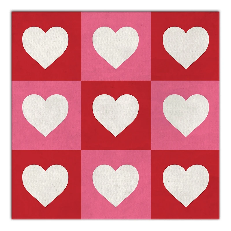 Heart Checker Pattern Canvas Wall Art