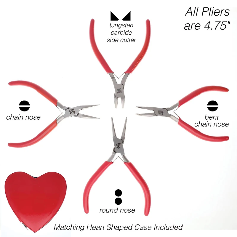 The Beadsmith® 4 Piece Pliers Set in Heart Case