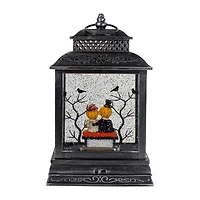 11.5" Black Lighted Halloween Snow Globe Lantern With Pumpkin Couple