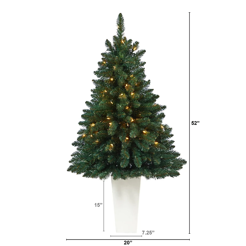 4.5ft. Pre-Lit Northern Rocky Spruce Artificial Christmas Tree in Tower Planter, Clear Lights