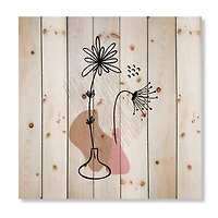Designart - Abstract Flowers On Minimal Shapes III - Modern Print on Natural Pine Wood