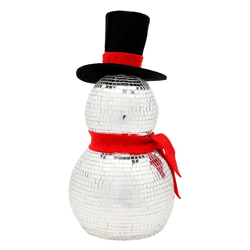 12" Disco Ball Snowman with Red Scarf