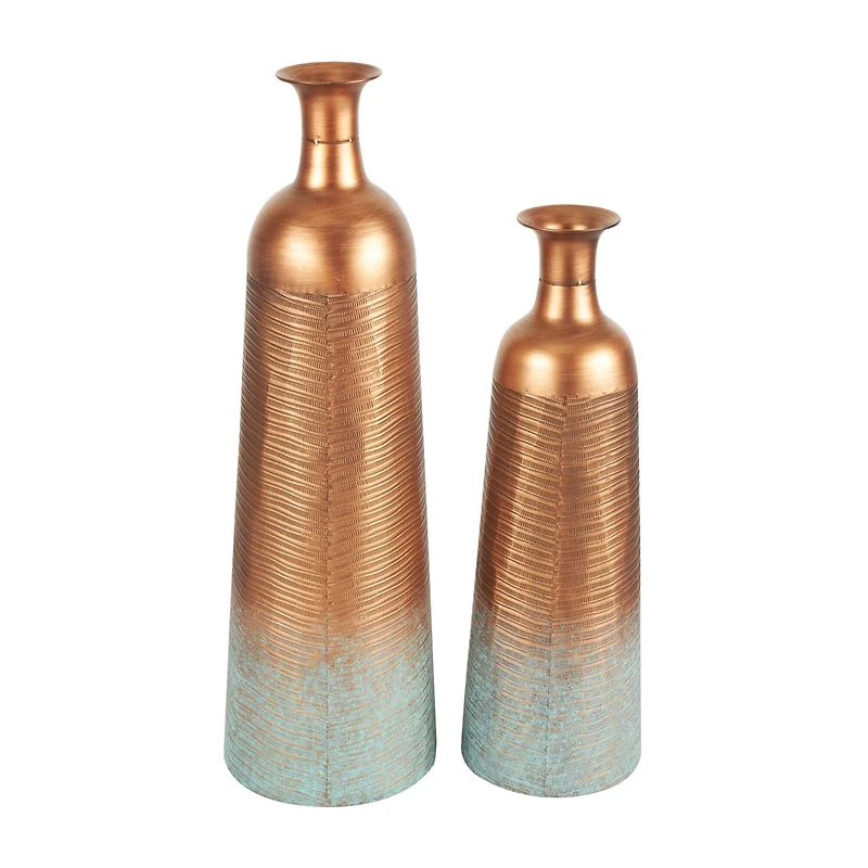 Distressed Ombre Copper Ribbed Vase Set