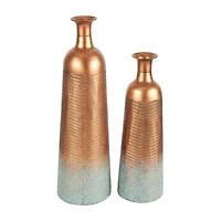 Distressed Ombre Copper Ribbed Vase Set