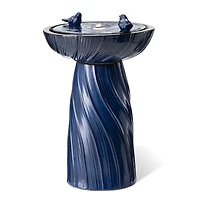 Glitzhome® 24.75" LED Cobalt Blue Twist Ceramic Birdbath Outdoor Floor Fountain