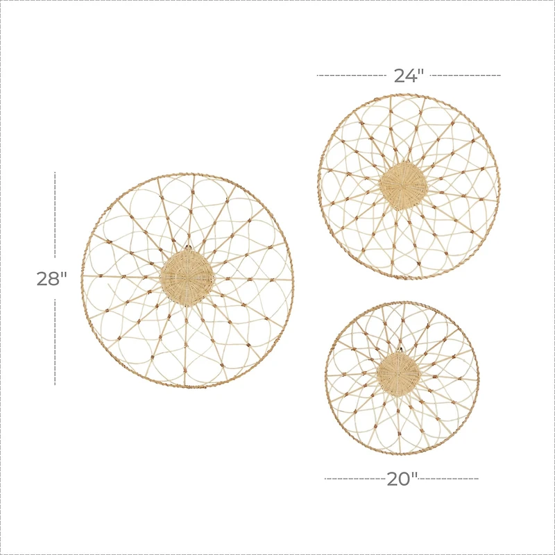 Set of 3 Brown Wood Coastal Style Abstract Wall Decor, 20", 24", 28"