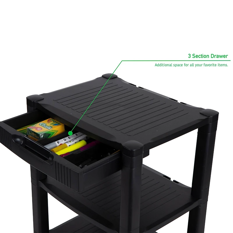 Mind Reader 34.7" Black 4-Shelf Printer Cart Stand with Wheels
