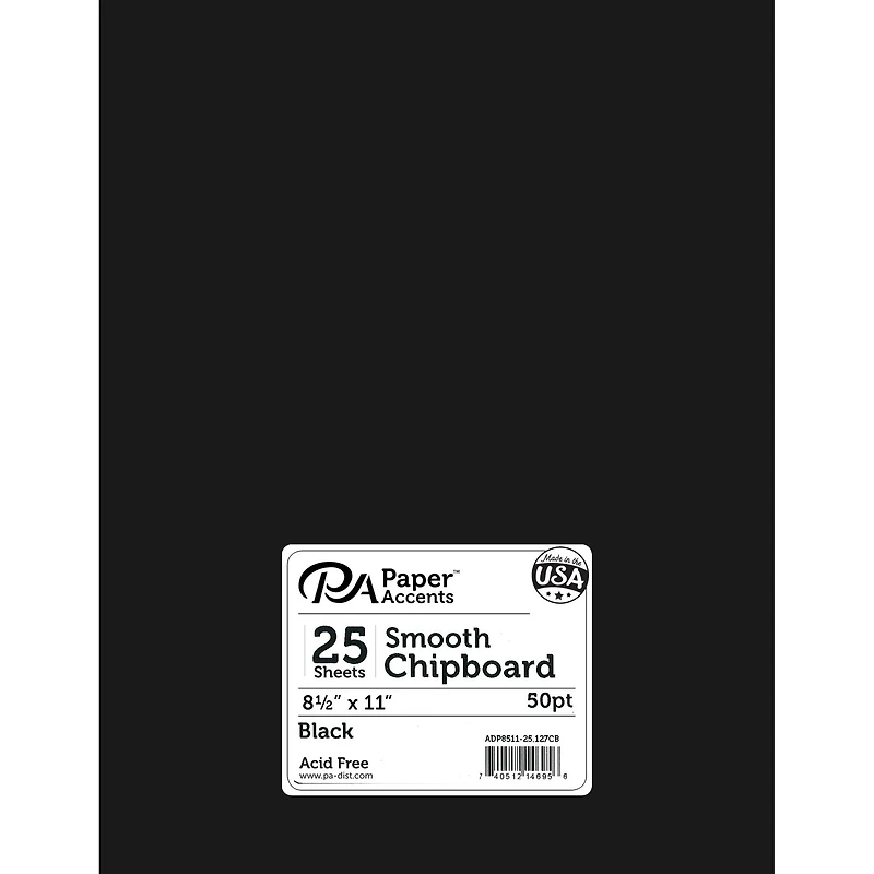 PA Paper™ Accents Black 8.5" x 11" 50pt. Heavy Chipboard, 25 Sheets