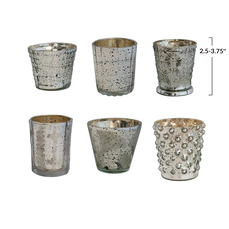 Hello Honey® Antique Silver Mercury Glass Votive Holder Set