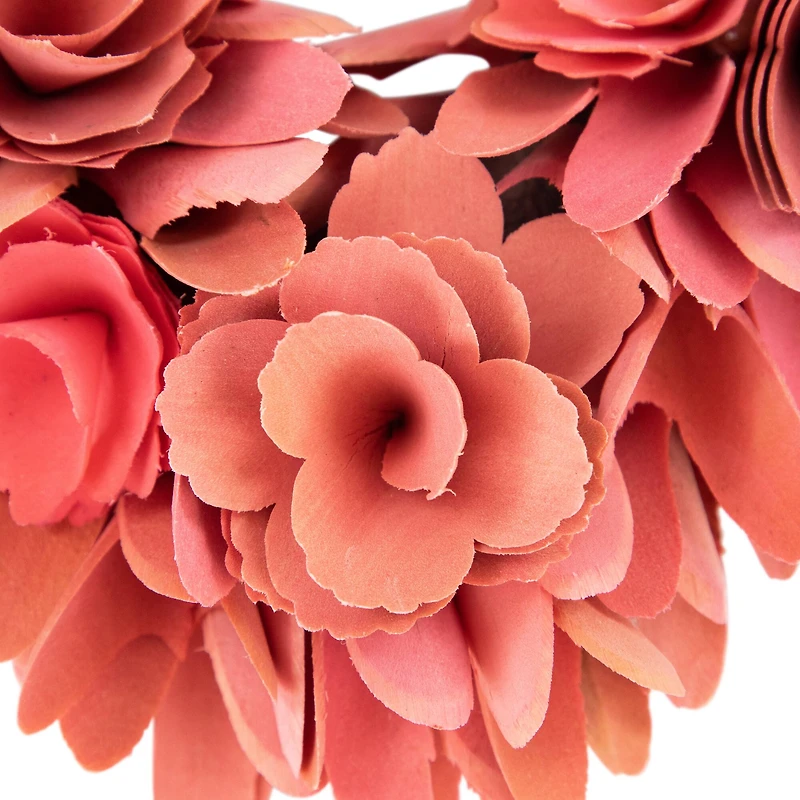 14" Salmon Pink Valentine's Day Wooden Floral Heart Wreath