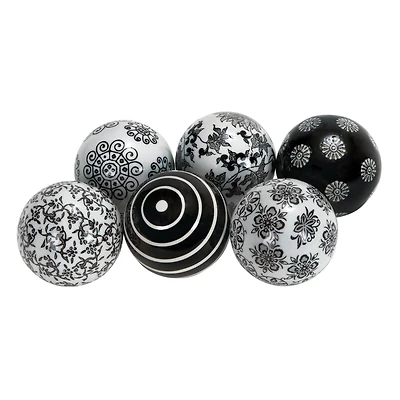3" Black & White Patterned Ceramic Vase Filler Orb Set