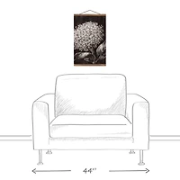 White Sketched Hydrangeas Teak Hanging Canvas