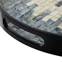 Set of 3" Black Mother of Pearl Coastal Tray, 24", 20", 16"