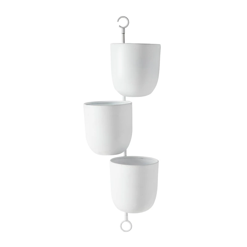25" White Metal Contemporary 3-Pot Hanging Planter