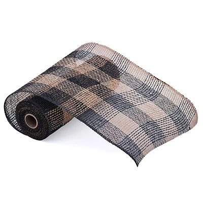 10" x 19ft. Black & Natural Plaid Poly Burlap Mesh by Celebrate It™
