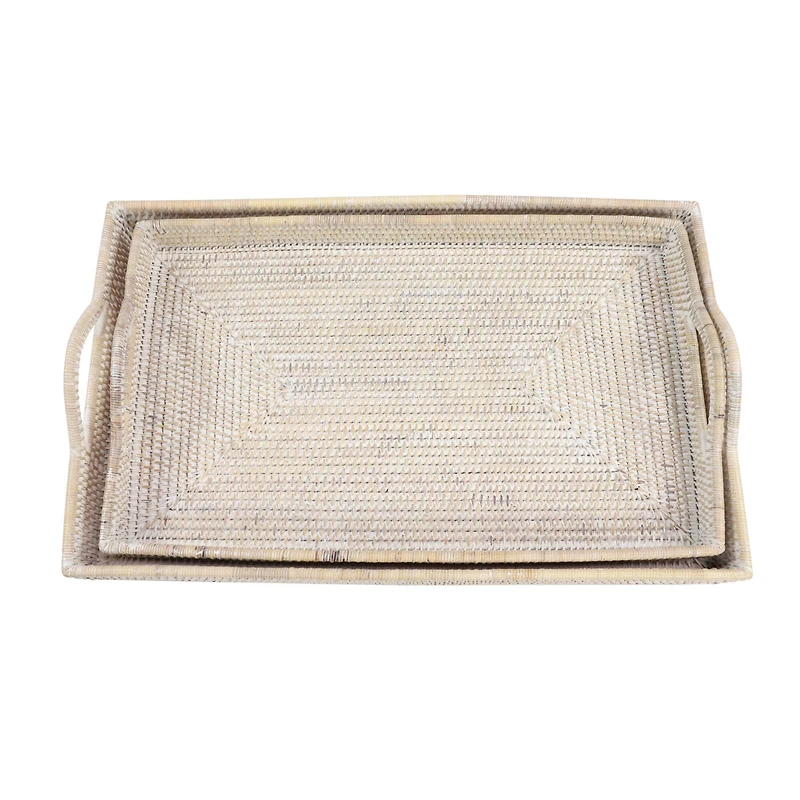 Cream Wood Boho Style Tray Set