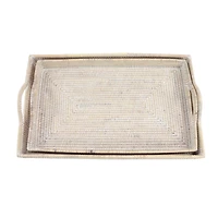 Cream Wood Boho Style Tray Set