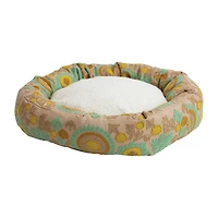 Hello Honey® 24" Taupe, Green & Mint Round Floral Cotton & Sherpa Pet Bed
