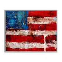Stupell Industries Rustic United States Flag with Distressed Paint Drip Framed Giclee Art