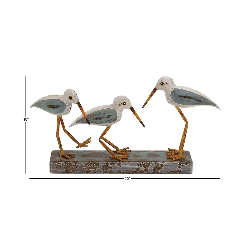 White Metal Coastal Sculpture, Birds 10" x 20" x 4"