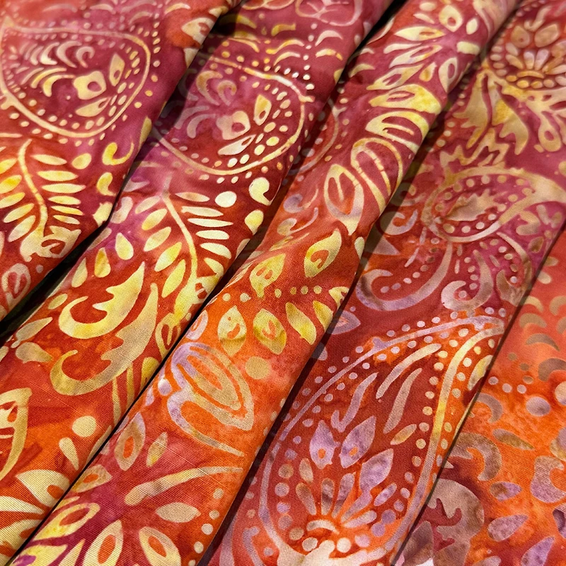 Feldman Premium Indonesian Batik Orange & Raspberry Paisley Fabric