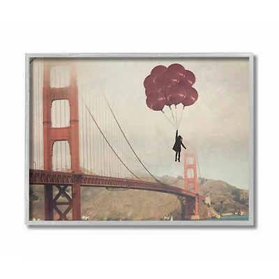 Stupell Industries Bridge Girl Balloons Abstract Wall Art in Gray Frame