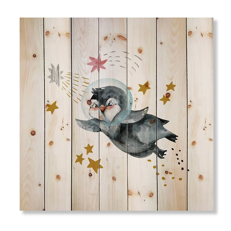Designart - Little Penguin Flying Stars and Planets I