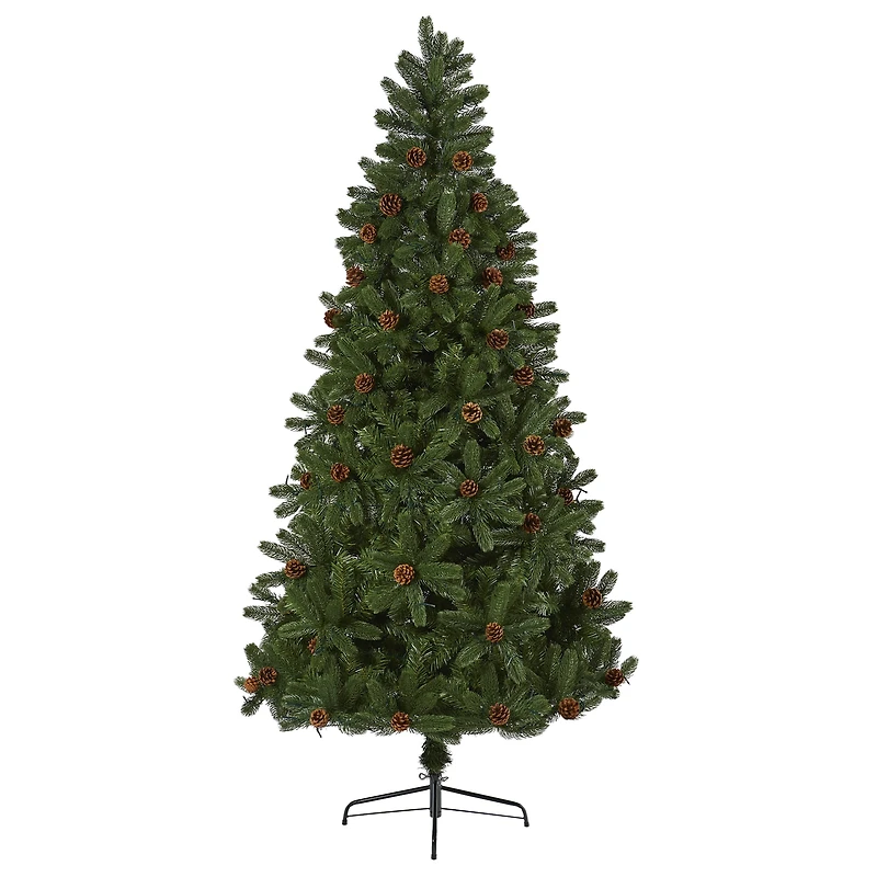 7.5ft. Pre-Lit Rocky Mountain Spruce Artificial Christmas Tree with Pinecones, Clear LED Lights