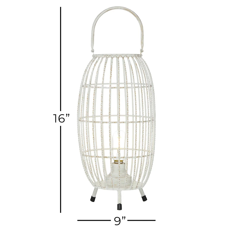 White Iron Modern Candle Holder Lantern, 16" x 9" x 9"