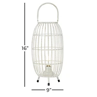 White Iron Modern Candle Holder Lantern, 16" x 9" x 9"