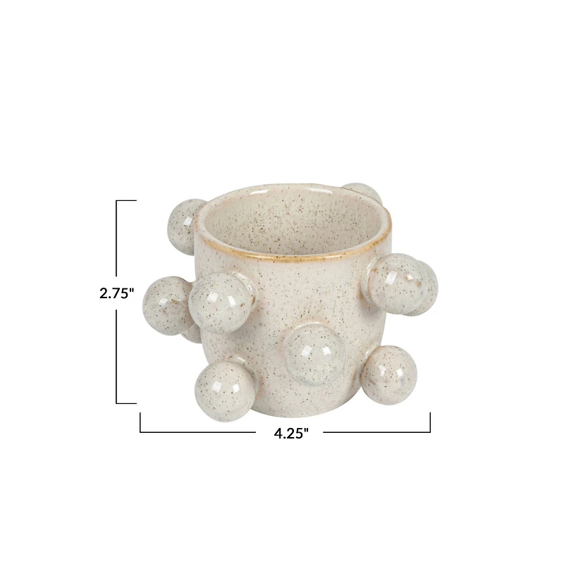 Hello Honey® 4.25" Speckled Cream Round Stoneware Planter with Orbs