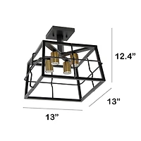 Lalia Home 12.4" Ironhouse Black 4-Light Squared Semi Flush Mount