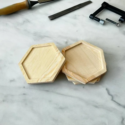 Hexagon Welled Pinewood Coasters, 4ct. by Make Market®