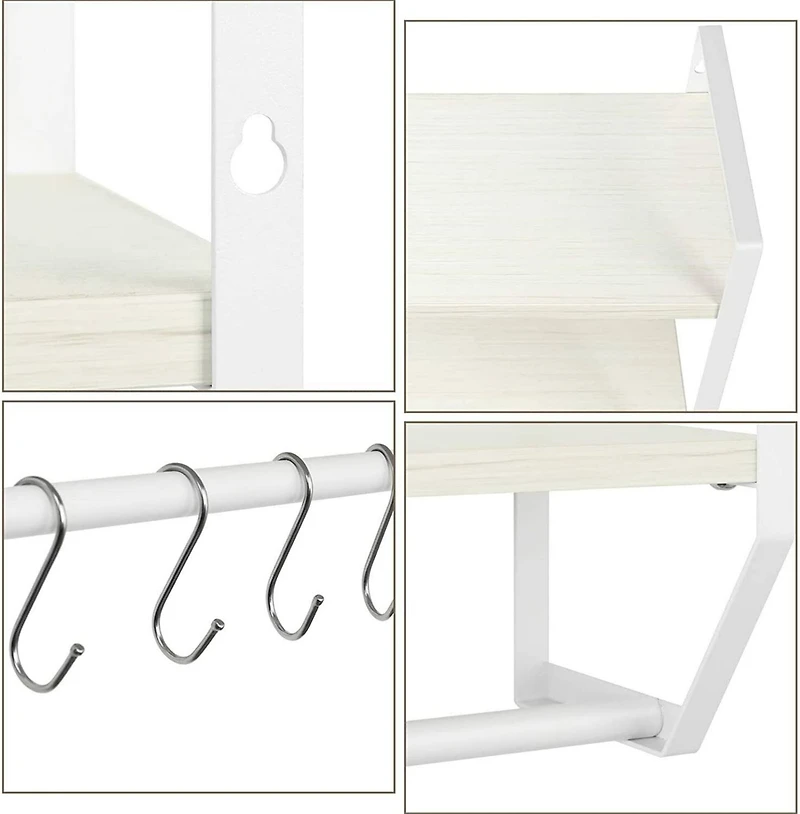 2-Layer Wall Mounted Rustic Shelves with Iron Towel Bar