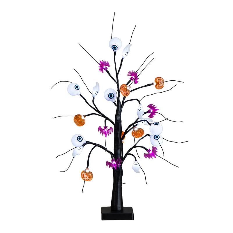 2ft. Pre-Lit Artificial Halloween Eyeballs, Ghosts, Bats & Pumpkins 24 LED Lighted Ornament Tree