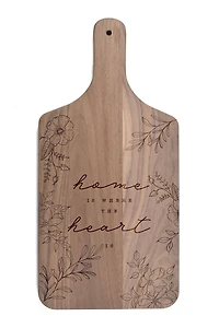 Home is Where the Heart Is Floral 8" x 17" Walnut Paddle Cutting Board