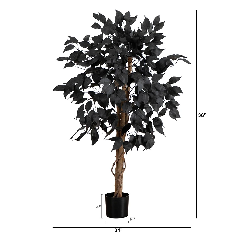 3ft. Artificial Halloween Black Ficus Tree with Natural Trunk