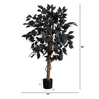3ft. Artificial Halloween Black Ficus Tree with Natural Trunk