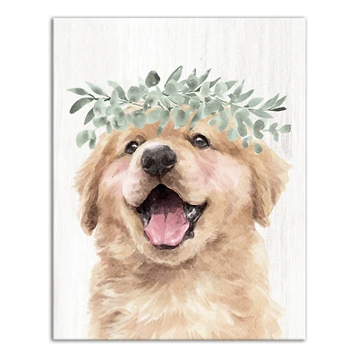 Golden Retriever With Leaves 11" x 14" Canvas Wall Art