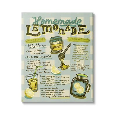 Stupell Industries Homemade Lemonade Blue Picnic Plaid Vintage Drink Recipe Canvas Wall Art