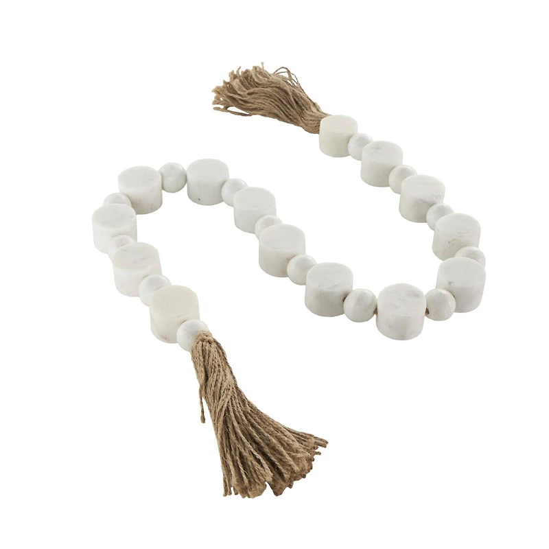44" White Marble & Brown Jute Handmade Orb Beaded Garland with Tassel