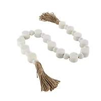 44" White Marble & Brown Jute Handmade Orb Beaded Garland with Tassel