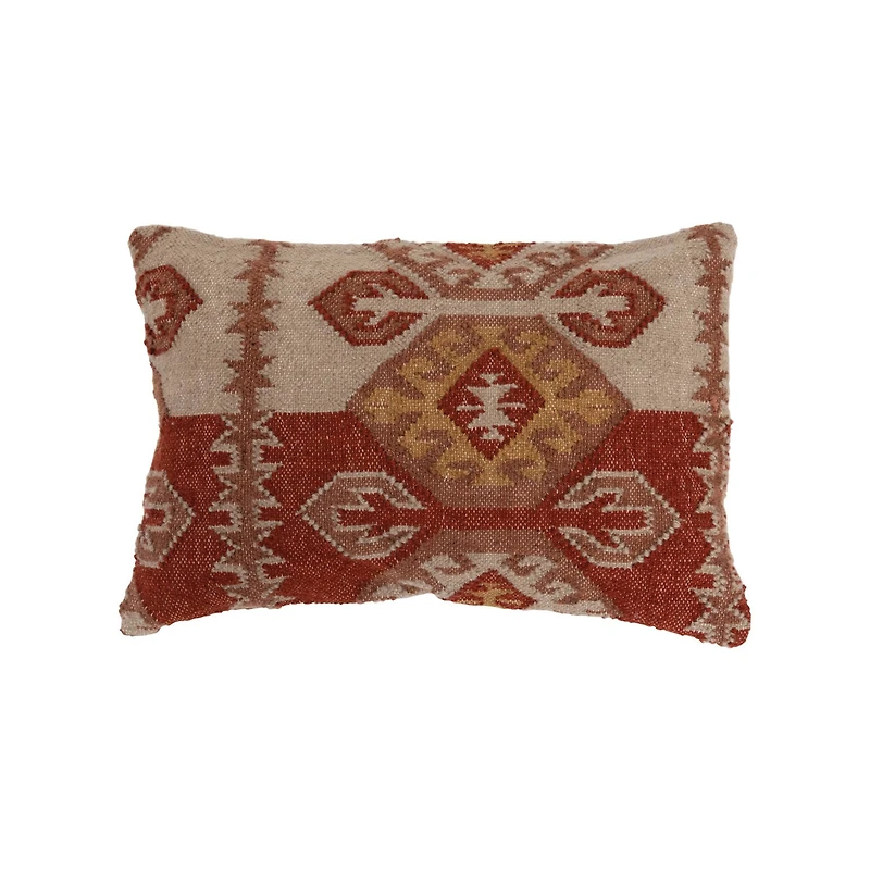 Aztec Pattern Woven Wool Blend Kilim Lumbar Pillow