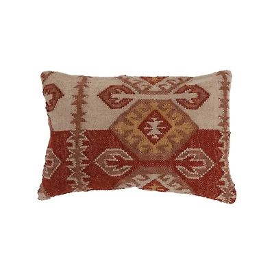 Aztec Pattern Woven Wool Blend Kilim Lumbar Pillow