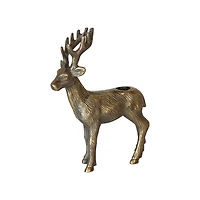 Hello Honey® 8.5" Antique Gold Finish Cast Aluminum Reindeer Taper Candleholder