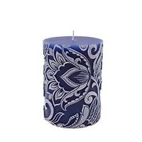 Navy & White Floral Embossed Pillar Candle by Ashland