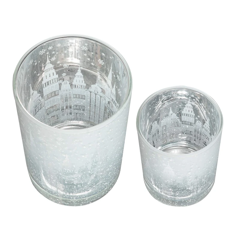 Glitzhome® Christmas Building Glass Candle Holder Set