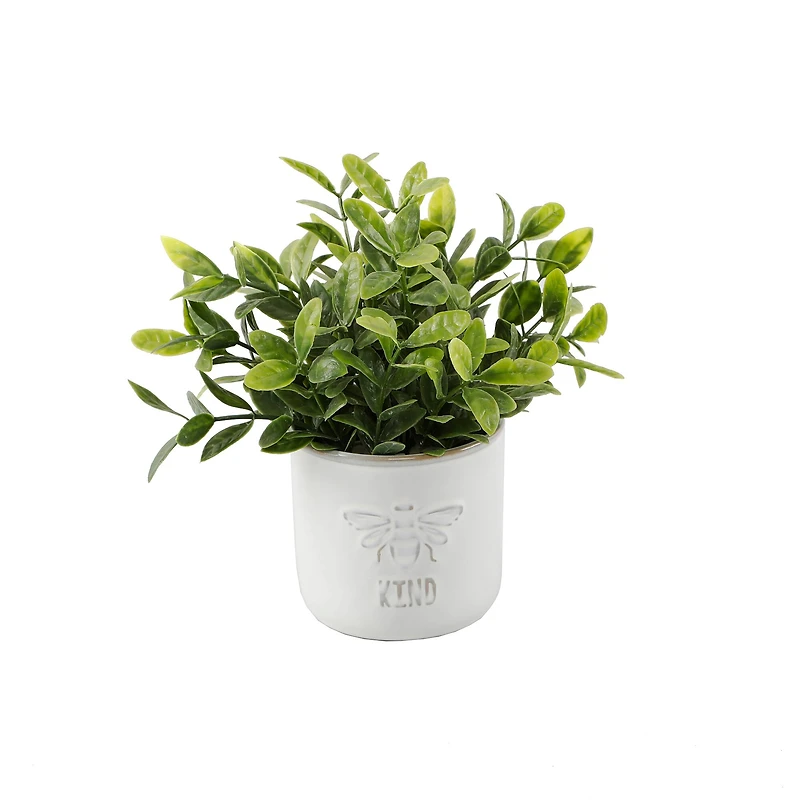Flora Bunda® 3.75" Bee Kind Ceramic Tea Leaf & Bee Happy Eucalyptus In Ivory Pots Set